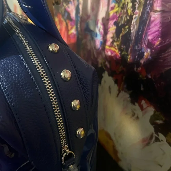 Sharif Blue Leather Shoulder Bag - Picture 3 of 8